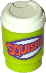 Minifigure, Utensil Cup, Take Out Cup without Top Hole with White Lid and Dark Purple and Orange 'SQUISHEE' Pattern