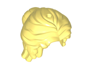 Minifigure, Hair Female Mid-Length Wavy, Pulled Back with Partial Bun, Side Bangs, Hole on Top