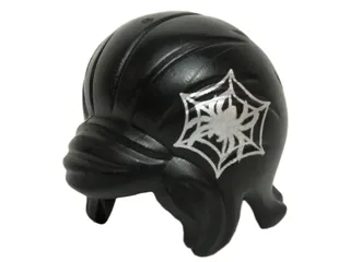 Minifigure, Hair Female Beehive Style with Sideways Fringe with Silver Spider in Web Pattern
