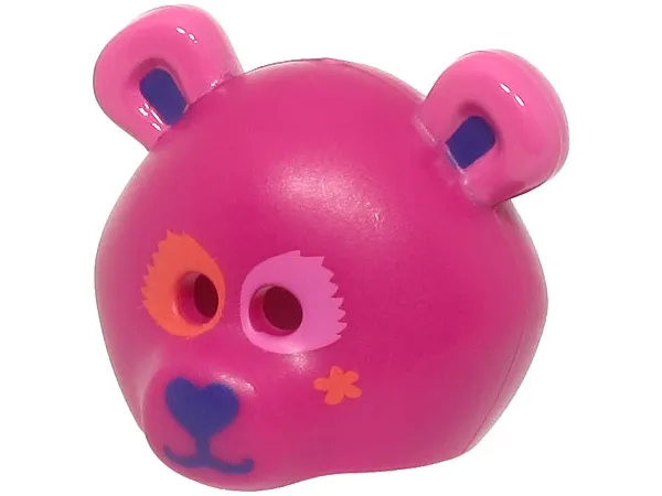 Minifigure, Headgear Mask Bear Rounded with Orange and Dark Pink Eye Patches, Dark Purple Auricles, Nose, and Mouth, Star Pattern (BAM)