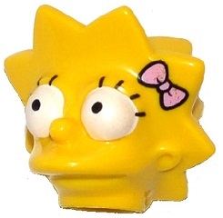 Minifigure, Head, Modified Simpsons Lisa Simpson with Bright Pink Bow Pattern