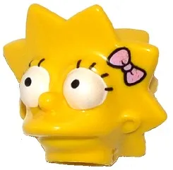 Minifigure, Head, Modified Simpsons Lisa Simpson with Bright Pink Bow Pattern