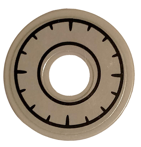 Tile, Round 2 x 2 with Hole with Black Safe Gear Pattern (Sticker) - Set 76120