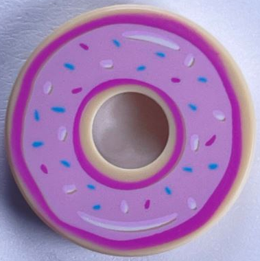 Tile, Round 2 x 2 with Hole with Donut / Doughnut with Bright Pink Donut Frosting and Sprinkles Pattern