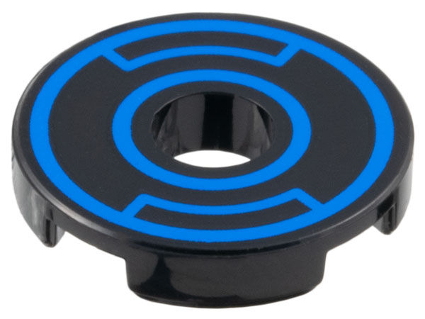 Tile, Round 2 x 2 with Hole with Blue Concentric Circles with Insets Pattern