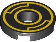 Tile, Round 2 x 2 with Hole with Yellow Concentric Circles with Insets Pattern