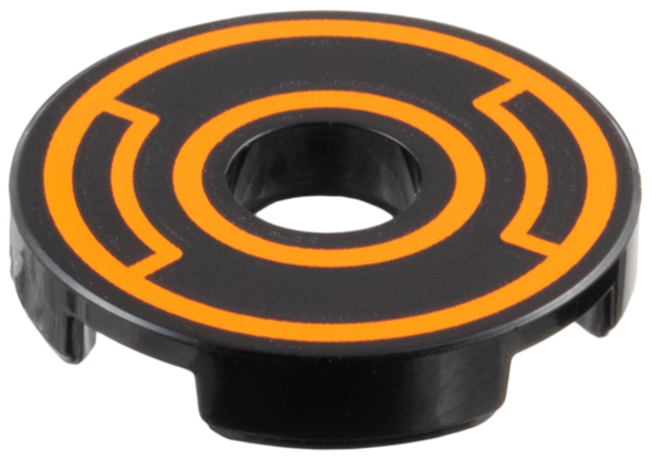 Tile, Round 2 x 2 with Hole with Orange Concentric Circles with Insets Pattern