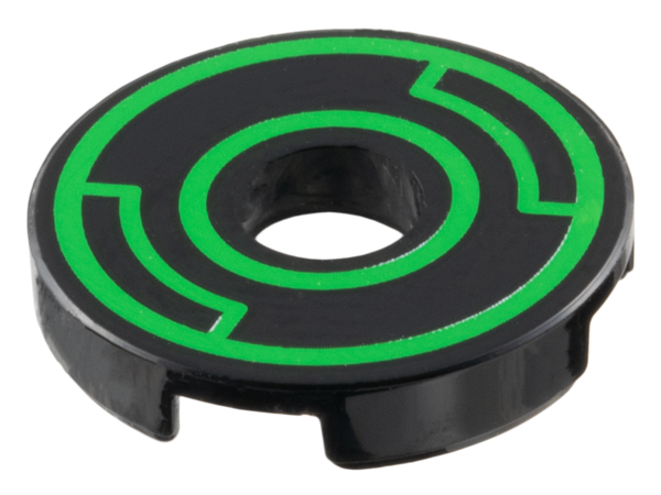 Tile, Round 2 x 2 with Hole with Bright Green Concentric Circles with Insets Pattern