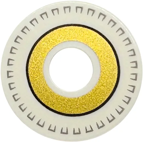 Tile, Round 2 x 2 with Gold Ring with Dark Bluish Gray Circle, and Light Bluish Gray Edge Ring Details Pattern