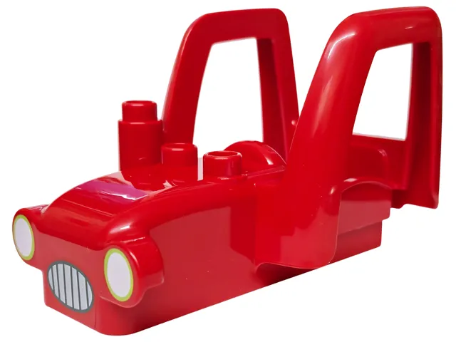 Duplo Car Body Tractor with 2 Studs, Exhaust Pipe, Dark Bluish Gray and Silver Radiator, Lime and White Headlights Pattern