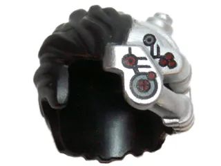 Minifigure, Hair Short Tousled with Silver Robot Components and Eyepiece Pattern Left Side