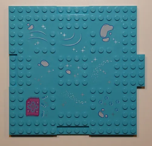 Brick, Modified 16 x 16 x 2/3 with 1 x 4 Indentations and 1 x 4 Plate with Paw Prints, Snow Patches and Magenta Throw Rug Pattern