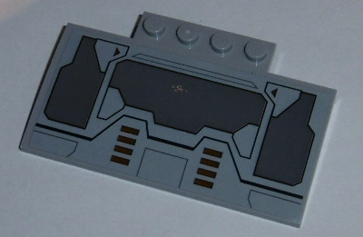 Slope, Curved 5 x 8 x 2/3 with 4 Studs with Hatches and Dark Red Arrows and Rectangles Pattern (Sticker) - Set 75140