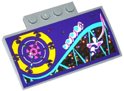 Slope, Curved 5 x 8 x 2/3 with 4 Studs with Ferris Wheel, Roller Coaster and Space Rocket Pattern (Sticker)