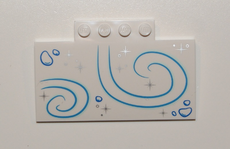 Slope, Curved 5 x 8 x 2/3 with 4 Studs with Snow Patches, Silver Crystals and Medium Azure Swirls Pattern