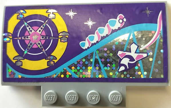 Slope, Curved 5 x 8 x 2/3 with 4 Studs with Ferris Wheel, Roller Coaster and Space Rocket Pattern (Sticker) - Set 41130