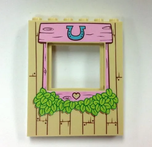 Panel 1 x 6 x 6 with Window with Pink Wood Frame, Horseshoe, Heart and Leaves Pattern