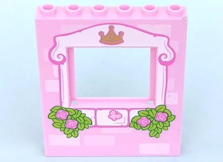 Panel 1 x 6 x 6 with Window with Light Pink Frame, Bricks, Crown, Butterfly, Roses and Leaves Pattern