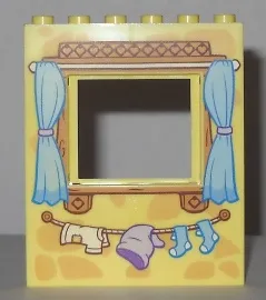 Panel 1 x 6 x 6 with Window with Curtains and Clothes Line with Laundry Pattern