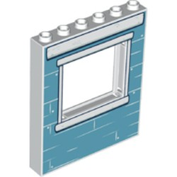 Panel 1 x 6 x 6 with Window with Medium Blue Bricks and White Windowsill Pattern