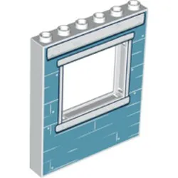 Panel 1 x 6 x 6 with Window with Medium Blue Bricks and White Windowsill Pattern