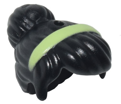 Mini Doll, Hair Female with Top Knot Bun, Hole on Top with Yellowish Green Hairband Pattern