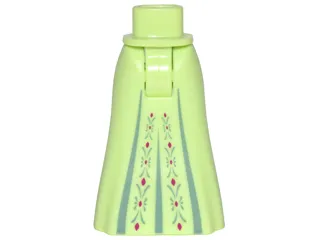 Mini Doll Hips and Skirt Full Length with 3 Pleats and Sand Green and Magenta Embroidery Pattern - Thick Hinge