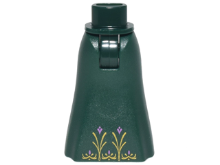 Mini Doll Hips and Skirt Full Length with Gold Leaves and Dark Pink Flowers Pattern - Thick Hinge