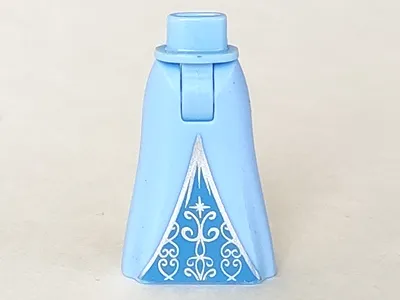 Mini Doll Hips and Skirt Full Length with Silver Triangle and Silver Scrolls on Medium Blue Inset Pattern - Thick Hinge