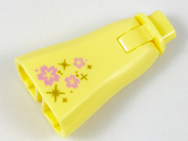 Mini Doll Hips and Skirt Full Length with 3 Bright Pink Flowers and Gold Stars Pattern - Thick Hinge