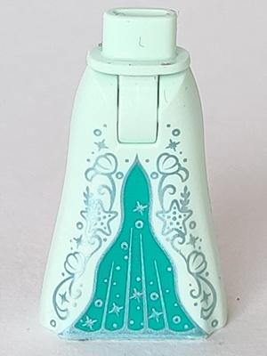 Mini Doll Hips and Skirt Full Length with Ornate Silver Starfish and Shells and Dark Turquoise Inset Pattern - Thick Hinge