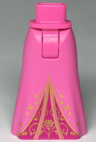 Mini Doll Hips and Skirt Full Length with Ornate Gold Rose and Magenta Inset Pattern - Thick Hinge