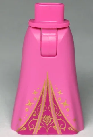 Mini Doll Hips and Skirt Full Length with Ornate Gold Rose and Magenta Inset Pattern - Thick Hinge