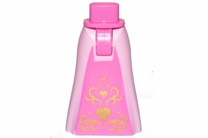 Mini Doll Hips and Skirt Full Length with Dark Pink Middle and Gold Hearts Pattern - Thick Hinge