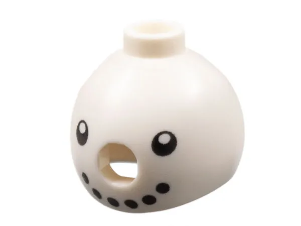 Minifigure, Headgear Head Cover, Costume Snowman with Black Coal Eyes and Mouth Pattern