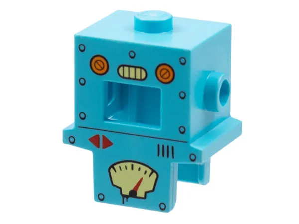 Minifigure, Headgear Head Cover, Costume Cardboard Robot with Rivets and Gauges Pattern