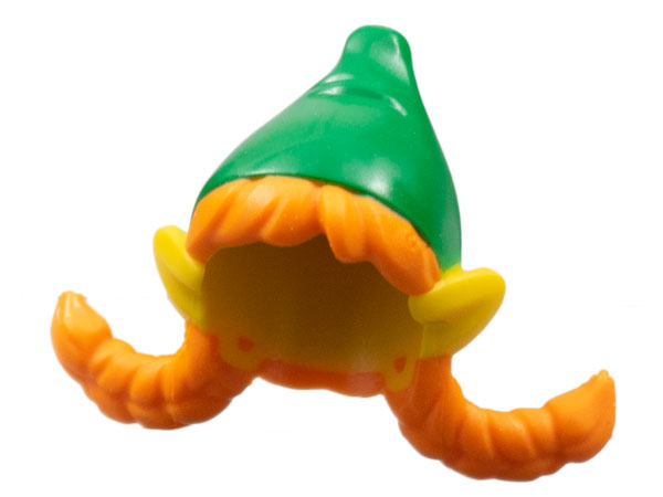 Minifigure, Hair Combo, Hair with Hat, 2 Wide Orange Braids with Elf Ears and Green Pointed Hat Pattern