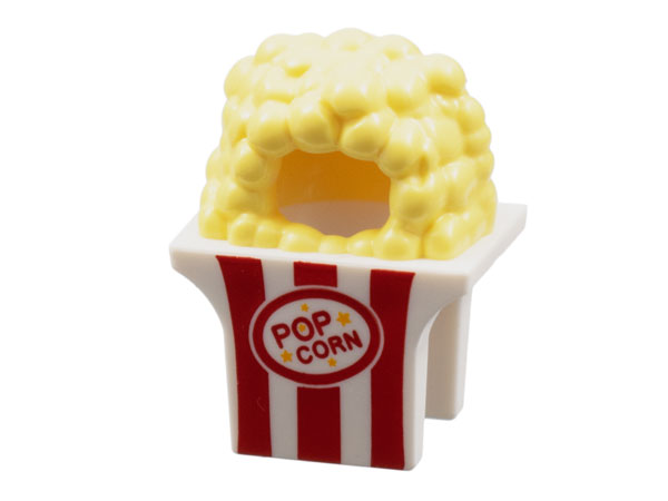 Minifigure, Headgear Head Cover, Costume Popcorn Box with Red Stripes and 'POPCORN' Pattern