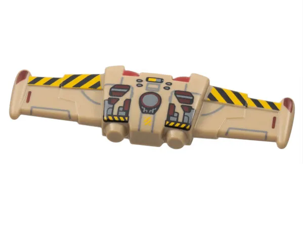 Minifigure Wings Mechanical Extended with Stud Holders with Black and Yellow Danger Stripes, Dark Red and Dark Bluish Gray Details Pattern