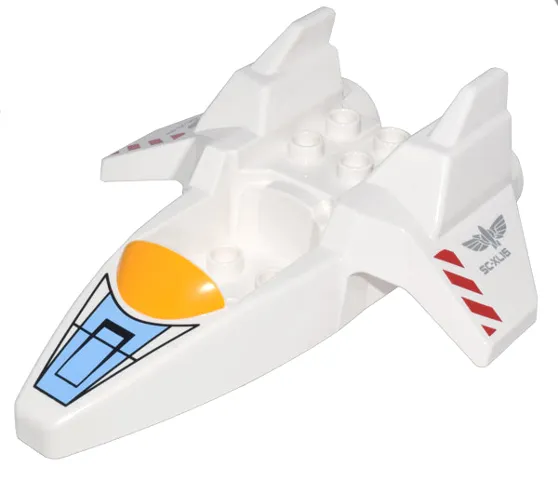 Duplo Spaceship Body with Fins and Engines with Bright Light Orange Windscreen, Red Danger Stripes and Dark Bluish Gray 'SC-XL15' Pattern