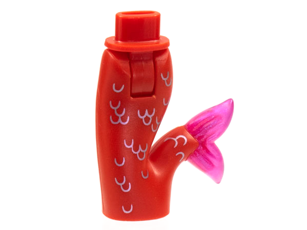 Mini Doll Hips and Mermaid / Merman Tail Assembly with Molded Satin Trans-Dark Pink Caudal Fin and Printed Metallic Pink Scales Pattern