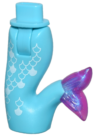 Mini Doll Hips and Mermaid / Merman Tail Assembly with Molded Satin Trans-Dark Pink Caudal Fin and Printed White Scales Pattern