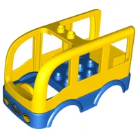 Duplo Car Body Bus Small, 2 Studs on Top with Blue Floor and Wheel Wells, Headlights and Grille Pattern