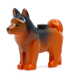 Dog, Husky with Marbled Black Ears and Back and Printed Black Eyes and Nose, Dark Orange Face and Ears Pattern (Copper / Jurassic World Red)