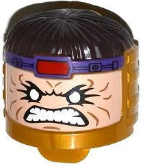 Minifigure, Head, Modified MODOK with Dark Brown Hair and Bared Teeth Pattern