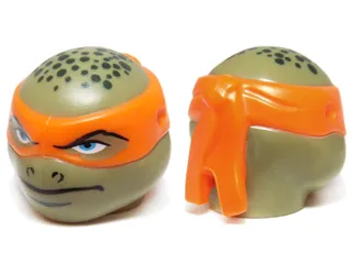 Minifigure, Head, Modified Ninja Turtle Type 2 with Orange Mask and Dark Green Spots Pattern (Michelangelo)