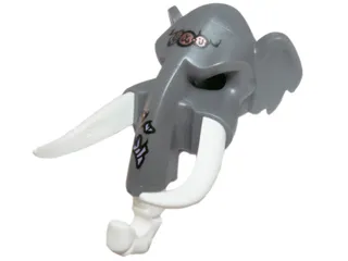 Minifigure, Headgear Mask Mammoth with White Rubber Tusks and Trunk with Medium Lavender Sinew Patches on Trunk and Copper Forehead Pendants Pattern
