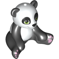 Panda, Friends Style, Sitting with Molded White Head, Stomach and Back and Printed Black Nose and Eye Patches, Lime Eyes and Bright Pink Paws Pattern