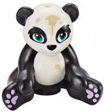 Panda, Friends Style, Sitting with Molded White Head, Stomach and Back and Printed Black Nose and Eye Patches, Dark Turquoise Eyes, Bright Pink Paws and Tan Splotches Pattern