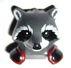 Minifigure, Head, Modified Raccoon with Dark Red and Black Shoulder Pads Pattern (Rocket)
